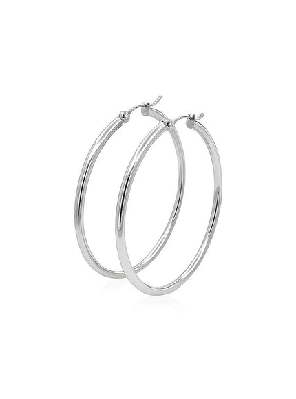 14k White Gold Polished Hoop Earrings (40 mm)