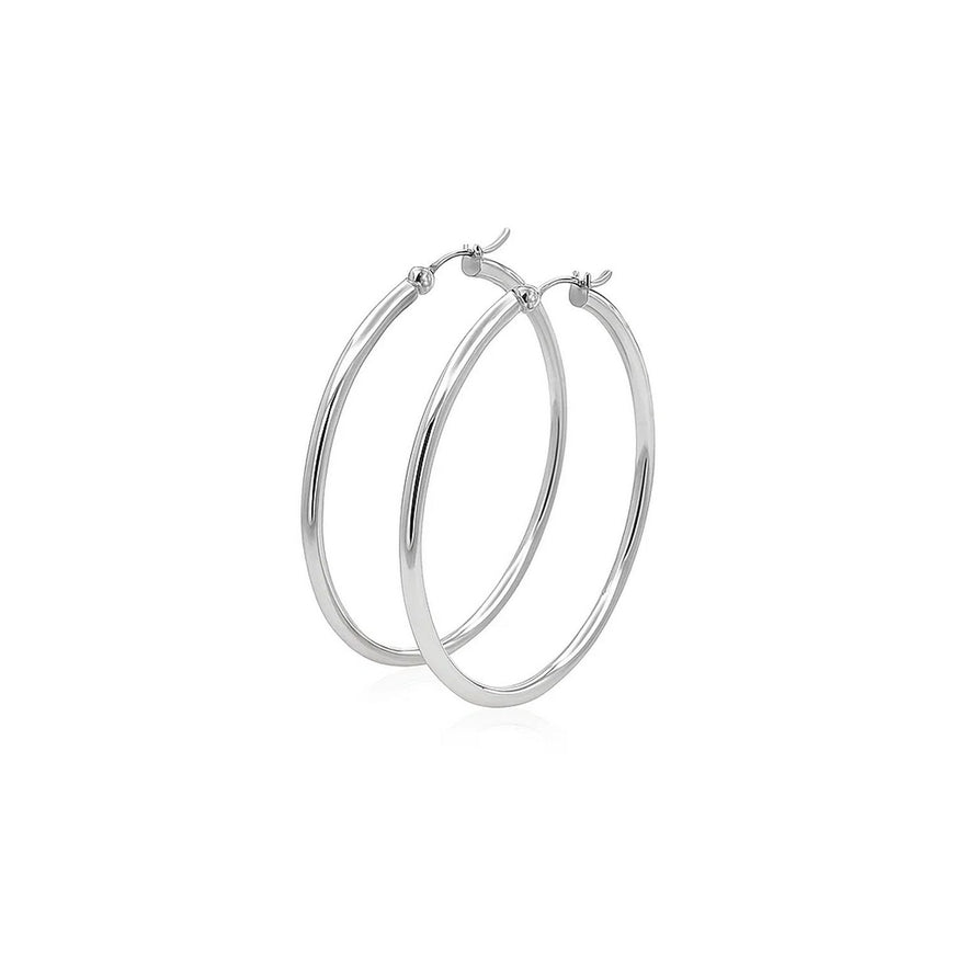 14k White Gold Polished Hoop Earrings (40 mm)