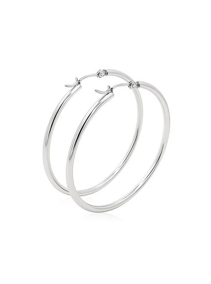 14k White Gold Polished Hoop Earrings (40 mm)
