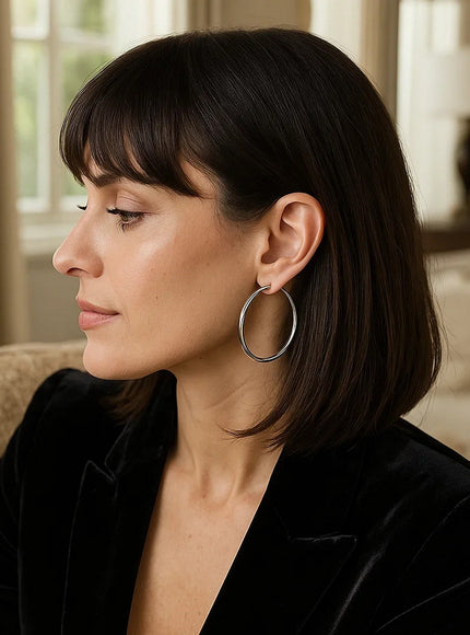 14k White Gold Polished Hoop Earrings (40 mm)