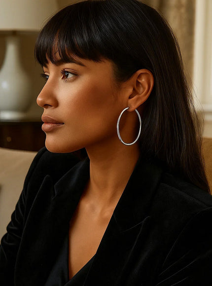 14k White Gold Polished Hoop Earrings (40 mm)