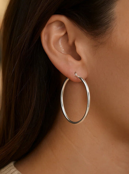 14k White Gold Polished Hoop Earrings (40 mm)