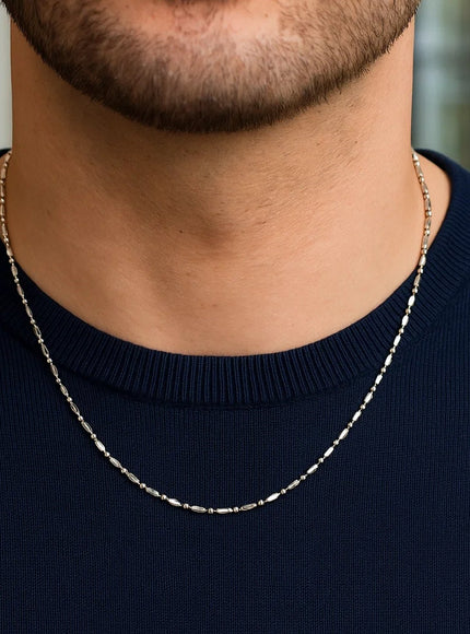 14k White Gold Diamond-Cut Alternating Bead Chain 1.5mm