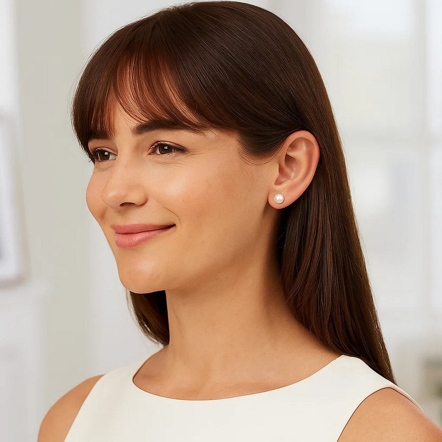 14k Yellow Gold Freshwater Cultured White Pearl Stud Earrings (8.0 mm)