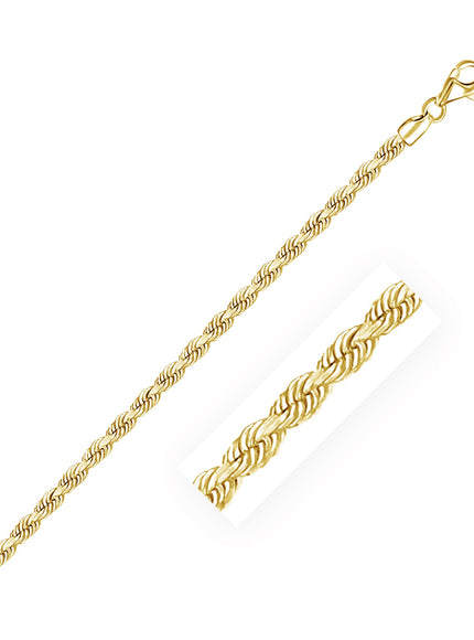 3.0mm 14k Yellow Gold Solid Diamond Cut Rope Chain