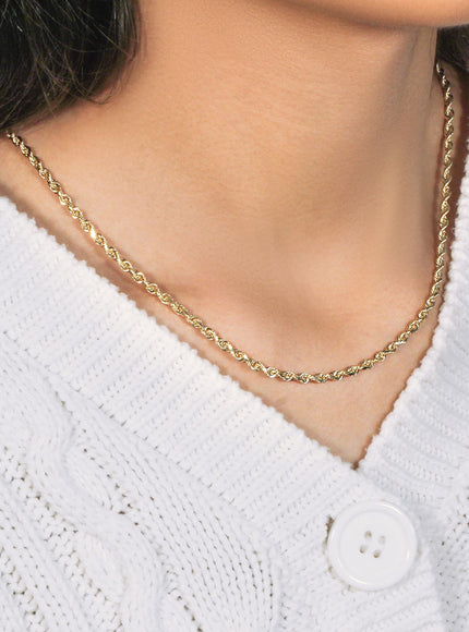 3.0mm 14k Yellow Gold Solid Diamond Cut Rope Chain