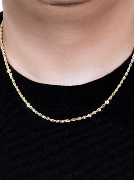 3.0mm 14k Yellow Gold Solid Diamond Cut Rope Chain