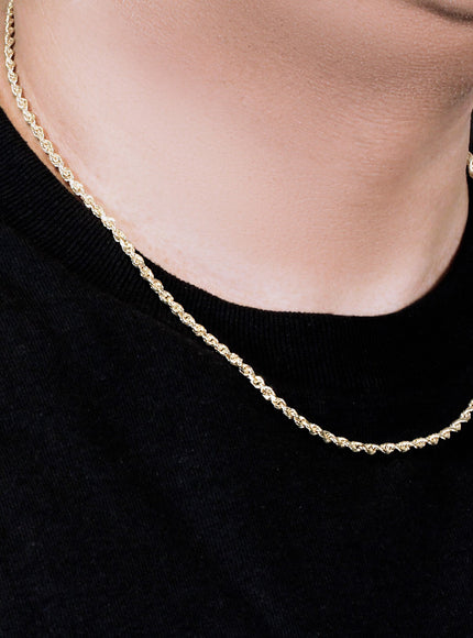 3.0mm 14k Yellow Gold Solid Diamond Cut Rope Chain