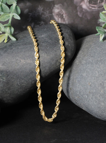3.0mm 14k Yellow Gold Solid Diamond Cut Rope Chain
