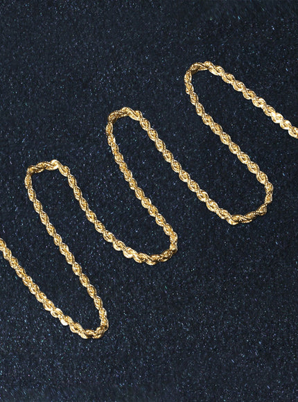 3.0mm 14k Yellow Gold Solid Diamond Cut Rope Chain