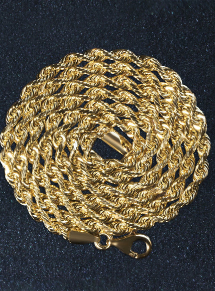 3.0mm 14k Yellow Gold Solid Diamond Cut Rope Chain