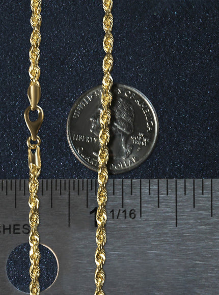 3.0mm 14k Yellow Gold Solid Diamond Cut Rope Chain