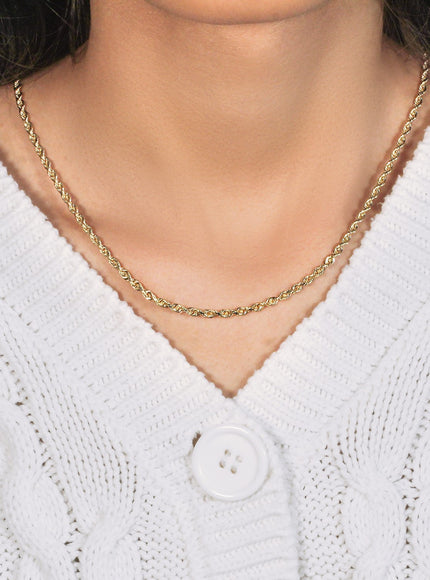 3.0mm 14k Yellow Gold Solid Diamond Cut Rope Chain