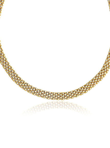14k Yellow Gold Fancy Polished Multi-Row Panther Link Necklace