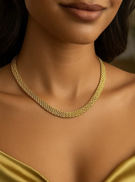 14k Yellow Gold Fancy Polished Multi-Row Panther Link Necklace