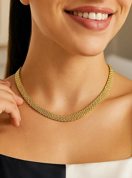 14k Yellow Gold Fancy Polished Multi-Row Panther Link Necklace