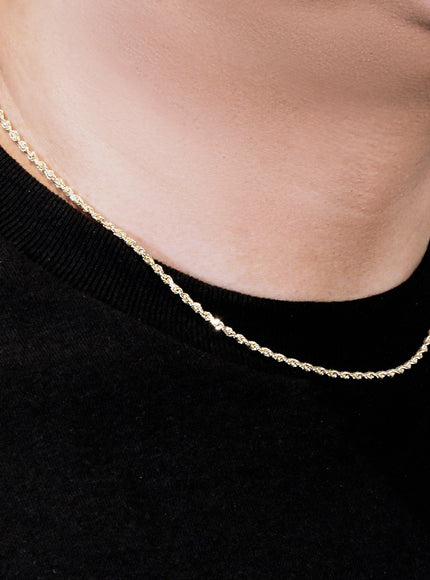 2.5mm 10k Yellow Gold Solid Diamond Cut Rope Chain