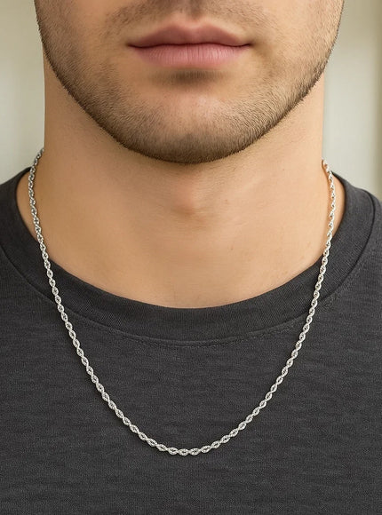 14k White Gold Solid Diamond Cut Rope Chain 1.5mm