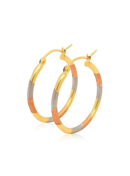 14k Tri-Color Textured Hoop Earrings (1inch Diameter)