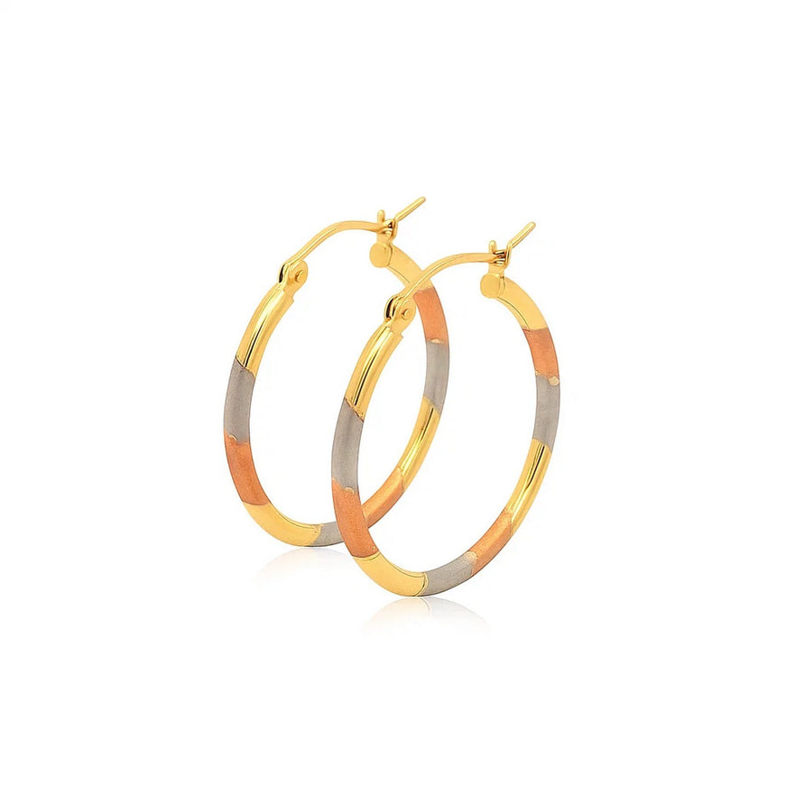 14k Tri-Color Textured Hoop Earrings (1inch Diameter)