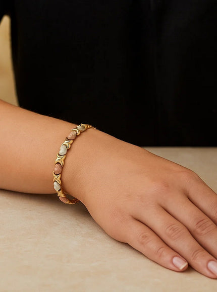 14k Tri-Color Gold Fancy Satin Heart Line Bracelet