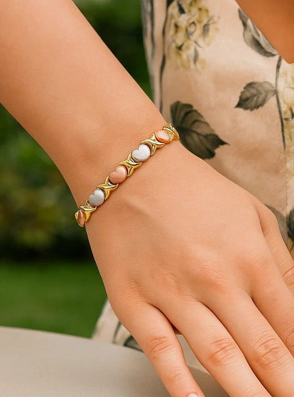 14k Tri-Color Gold Fancy Satin Heart Line Bracelet