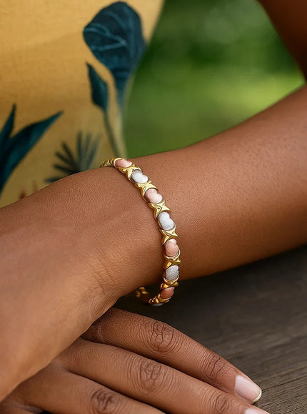 14k Tri-Color Gold Fancy Satin Heart Line Bracelet