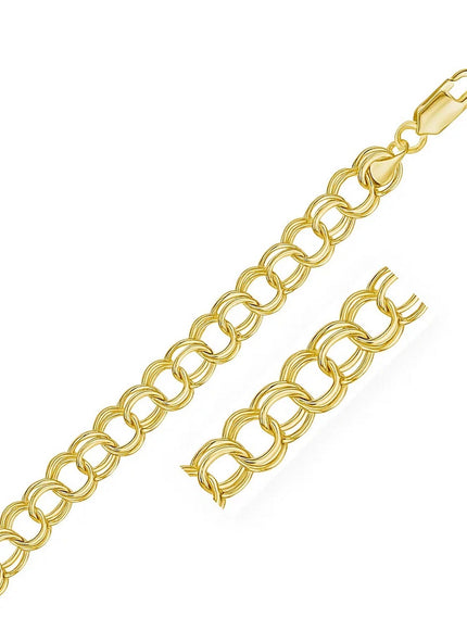 9.0 mm 14k Yellow Gold Solid Double Link Charm Bracelet