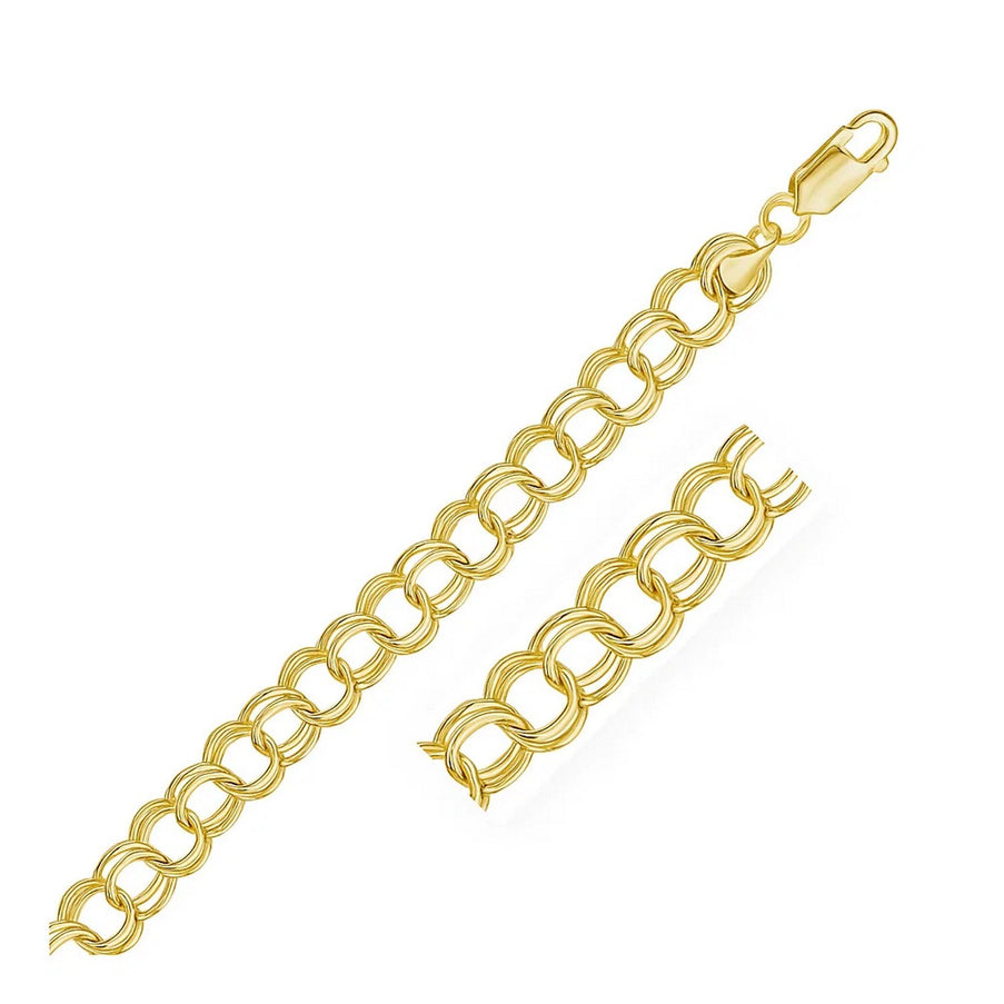 9.0 mm 14k Yellow Gold Solid Double Link Charm Bracelet