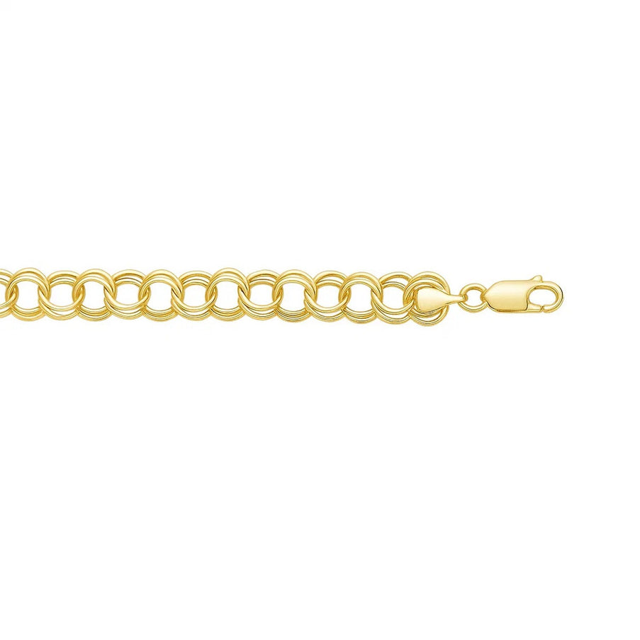 9.0 mm 14k Yellow Gold Solid Double Link Charm Bracelet