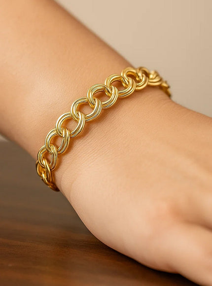 9.0 mm 14k Yellow Gold Solid Double Link Charm Bracelet