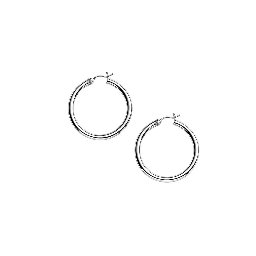 14k White Gold Polished Hoop Earrings (30 mm)