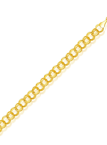 8.0 mm 14k Yellow Gold Solid Double Link Charm Bracelet