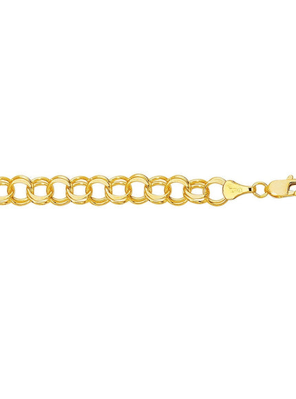 8.0 mm 14k Yellow Gold Solid Double Link Charm Bracelet
