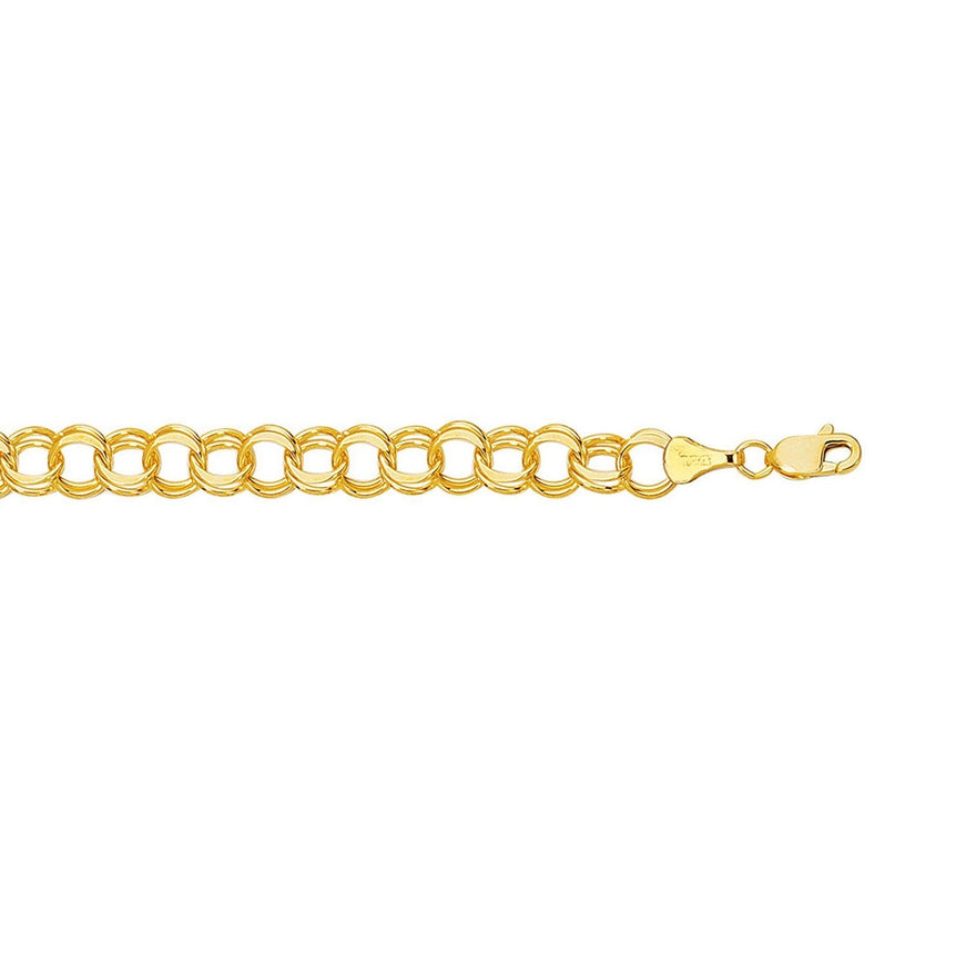 8.0 mm 14k Yellow Gold Solid Double Link Charm Bracelet
