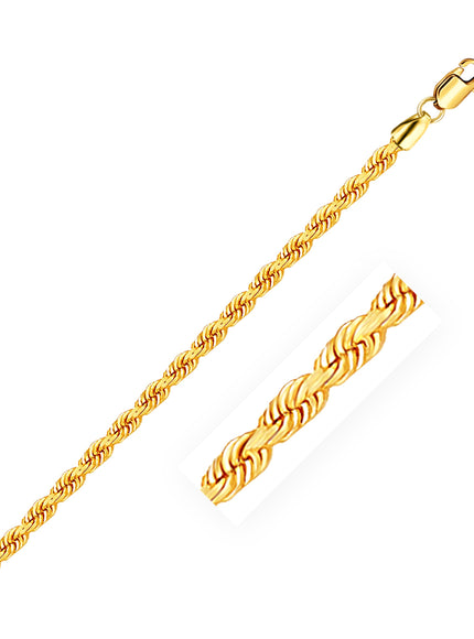 3.0mm 14k Yellow Gold Solid Rope Chain