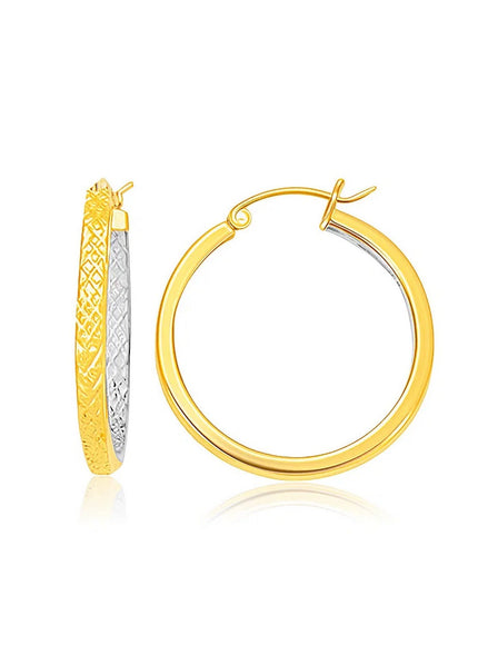 Two-Tone Yellow and White Gold Petite Patterned Hoop Earrings