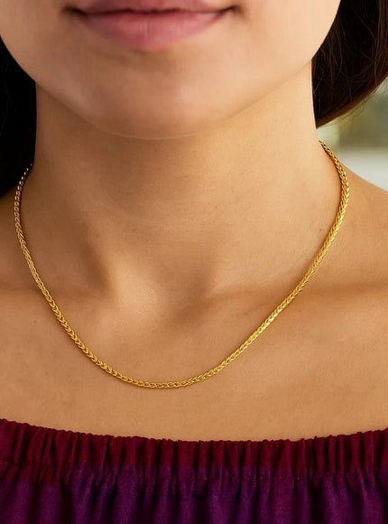 14k Yellow Gold Diamond Cut Round Wheat Chain 1.0mm