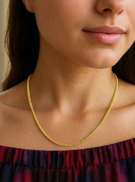 14k Yellow Gold Diamond Cut Round Wheat Chain 1.0mm