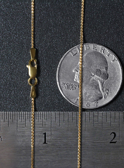 14k Yellow Gold Diamond Cut Round Wheat Chain 1.0mm