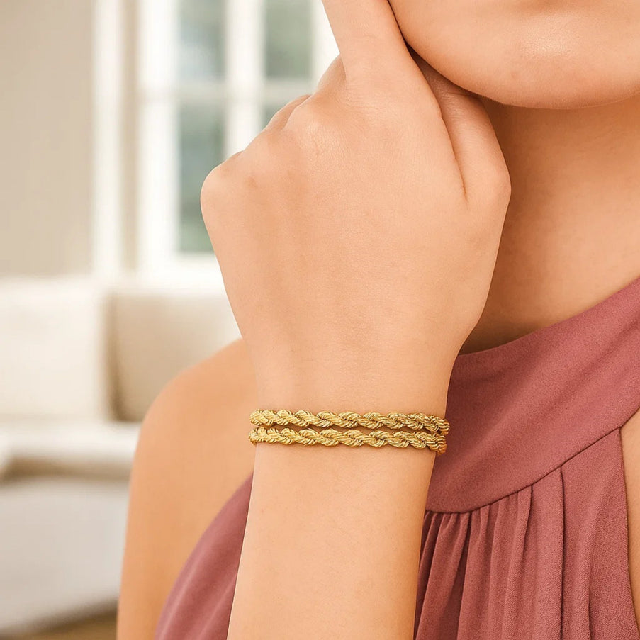 5.0 mm 14k Yellow Gold Dual Row Rope Bracelet