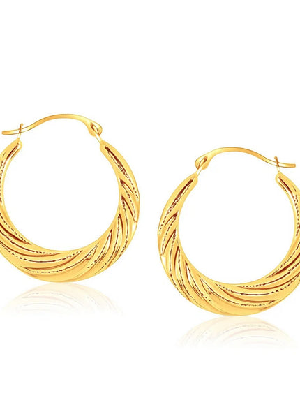 14k Yellow Gold Textured Graduated Twist Hoop Earrings