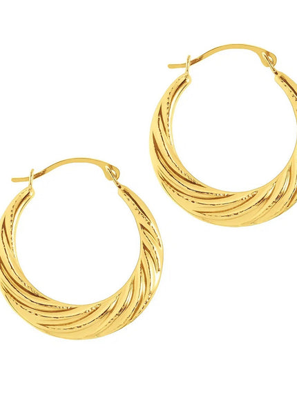 14k Yellow Gold Textured Graduated Twist Hoop Earrings