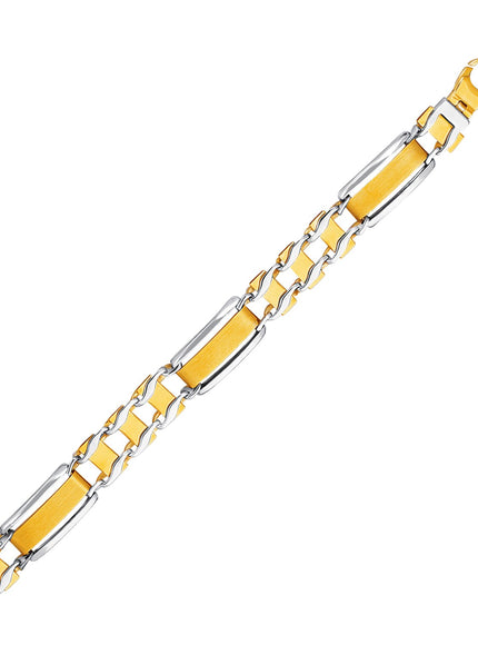 14k Two-Tone Gold Men's Bracelet with Fancy Rounded Bars