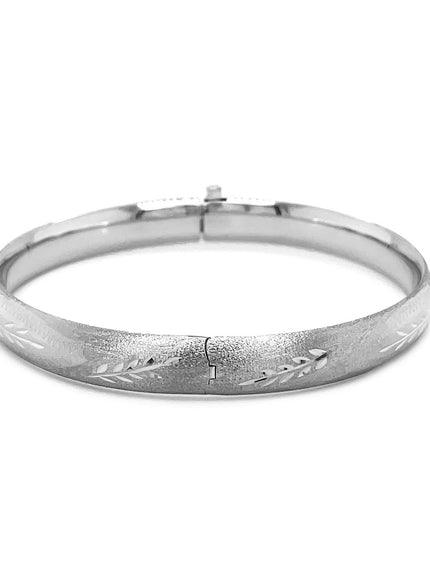 Classic Floral Carved Bangle in 14k White Gold (8.0mm)