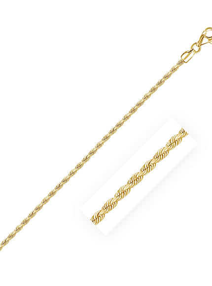 2.25mm 10k Yellow Gold Solid Diamond Cut Rope Chain
