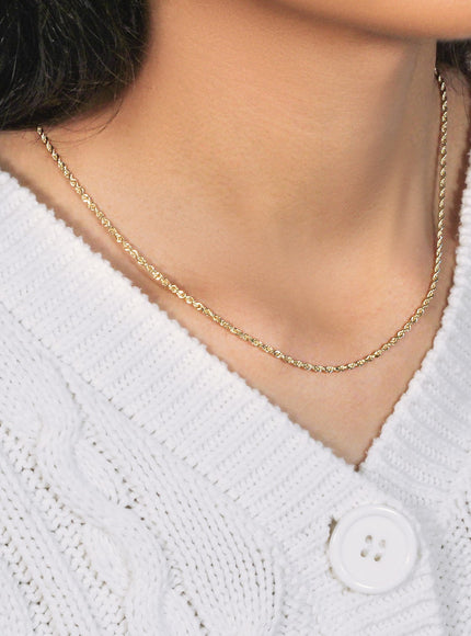 2.25mm 10k Yellow Gold Solid Diamond Cut Rope Chain