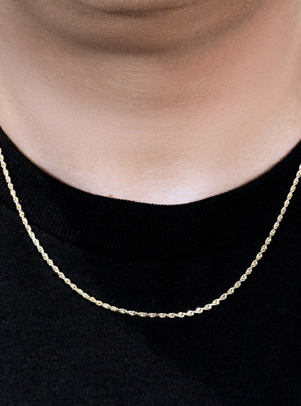 2.25mm 10k Yellow Gold Solid Diamond Cut Rope Chain