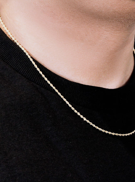 2.25mm 10k Yellow Gold Solid Diamond Cut Rope Chain