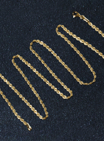 2.25mm 10k Yellow Gold Solid Diamond Cut Rope Chain